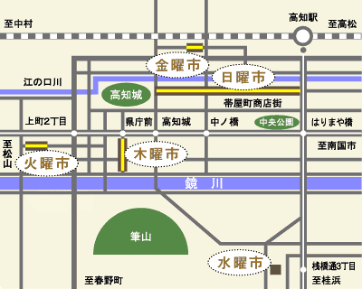 高知市内の街路市の地図