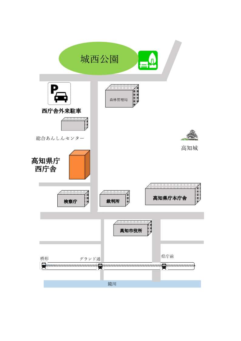 西庁舎外来駐車場周辺図